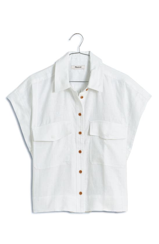 Shop Madewell Flap Pocket Linen Button-up Shirt In Eyelet White