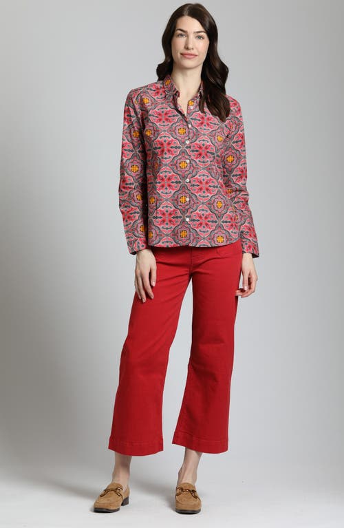 Apny Print Poplin Button-up Shirt In Red Multi