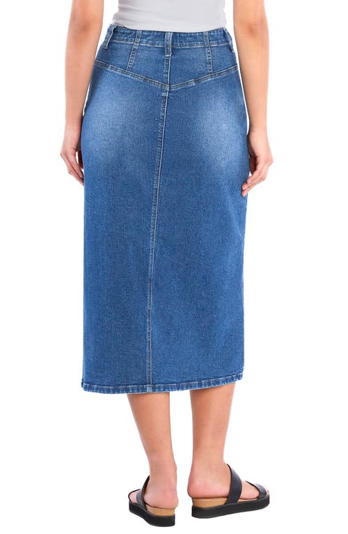 Wash Lab Denim Emmeline Crossover Waist Denim Midi Skirt In Cross Blue