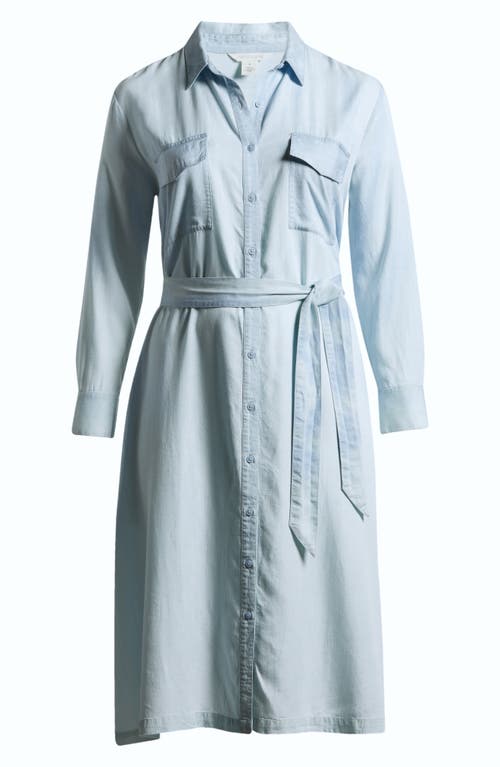 Shop Caslonr Caslon(r) Long Sleeve Chambray Belted Shirtdress In Light Wash