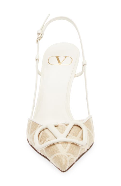 Shop Valentino Garavani Vlogo Raffia Pointed Toe Slingback Pump In Naturale/ivory