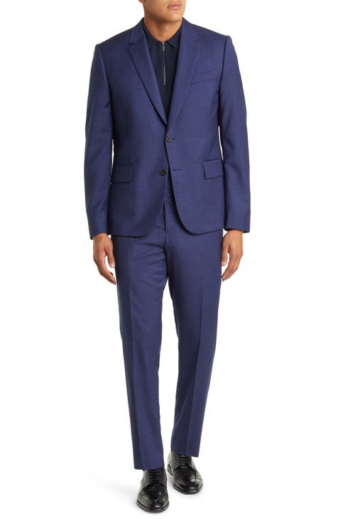Dark blue 100% virgin wool tuxedo K-Jacket suit in Dark blue color