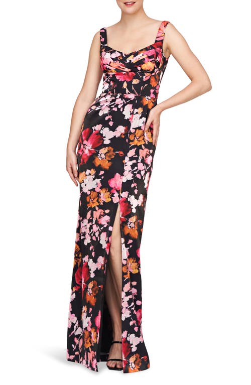 Kay Unger Nicole Floral Column Dress Saffron/Black at Nordstrom,