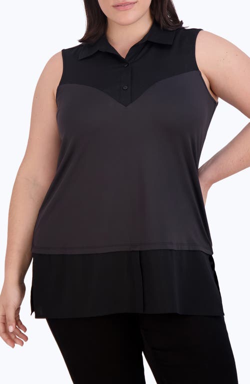 Foxcroft Mixed Media Sleeveless Button-Up Shirt at Nordstrom
