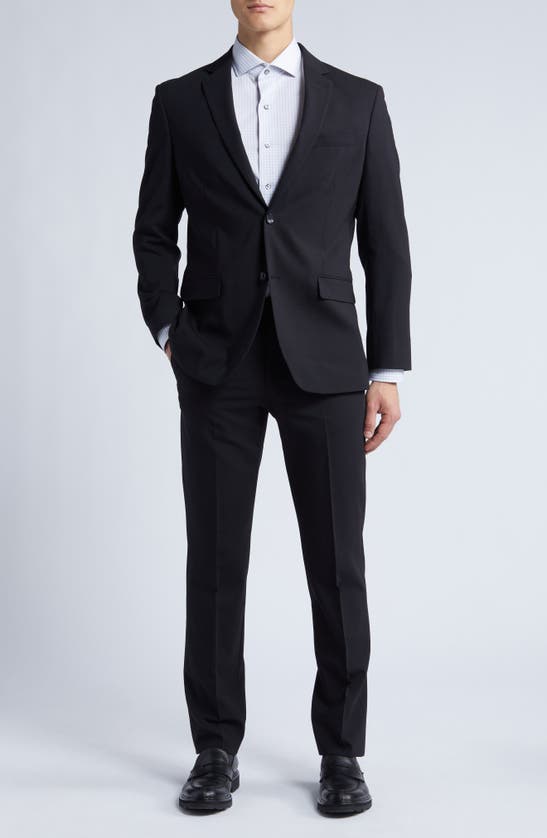 Nordstrom Trim Fit Flat Front Stretch Wool Dress Pants In Black
