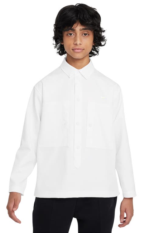 Nike Kids' Sportswear Metro Ground Snap-up Popover Shirt In White