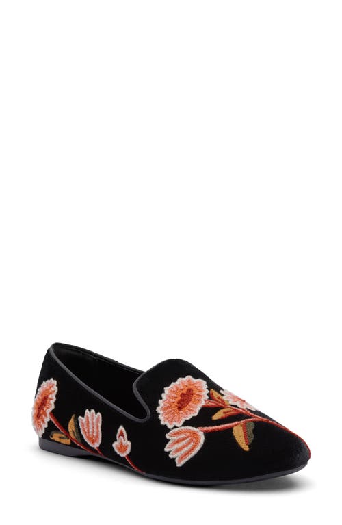 Starling Embroidered Flat in Night Flora Velvet