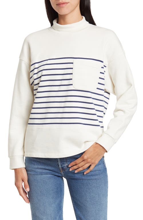 Madewell ReSourced Cotton Nautical Stripe Mock Neck Pocket Sweatshirt in Lighthouse