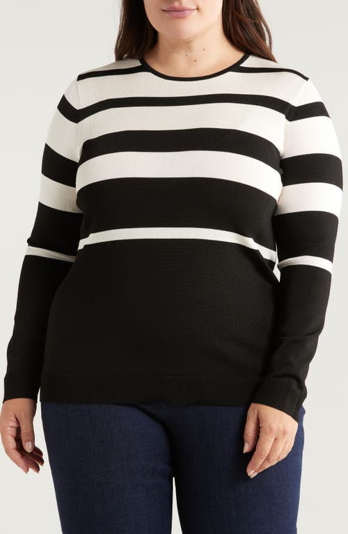 Shop Anne Klein Stripe Crewneck Sweater In Anne Black/anne White