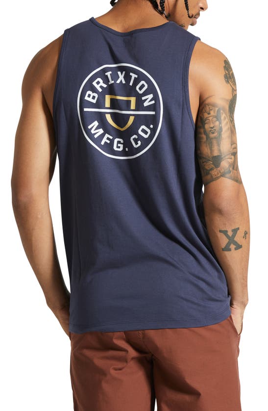 Shop Brixton Crest Graphic Tank In Washed Navy/ Off White