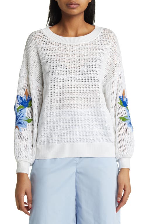 Misook Embroidered Pointelle Sweater In White