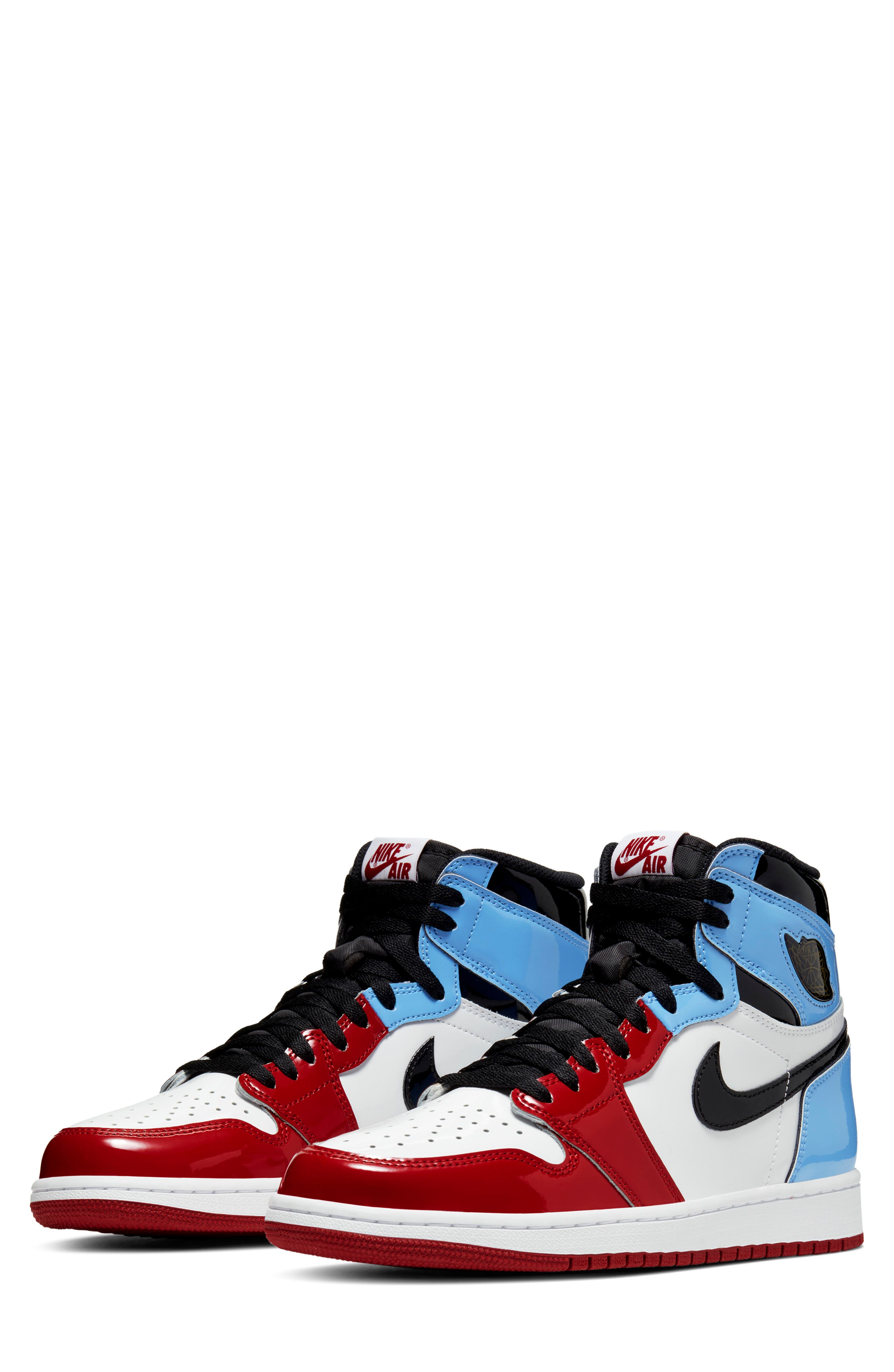 red and blue nike high tops