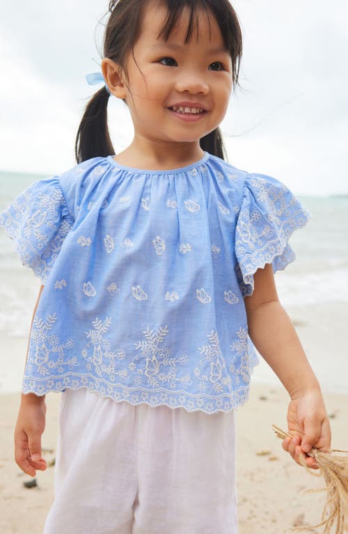 Shop Next Kids' Flutter Sleeve Top & Crop Pants Set In Blue White