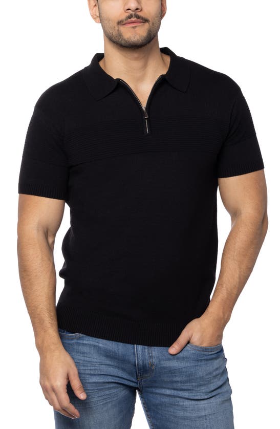 Spring + Mercer Ottoman Accent Short Sleeve Half-zip Sweater In Black