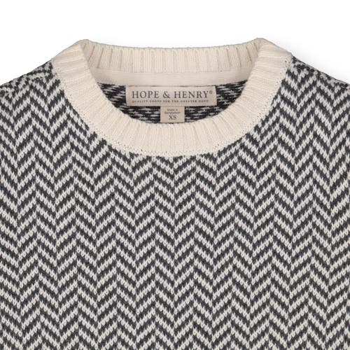 Shop Hope & Henry Baby Boys' Organic Intarsia Crew Neck Sweater With Elbow Patches, Infant In Charcoal And Ivory Herringbone