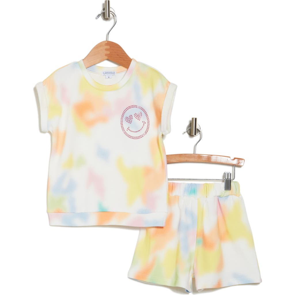 Flapdoodles Kids' Appliqué Tie Dye T-shirt & Shorts Set In Neutral