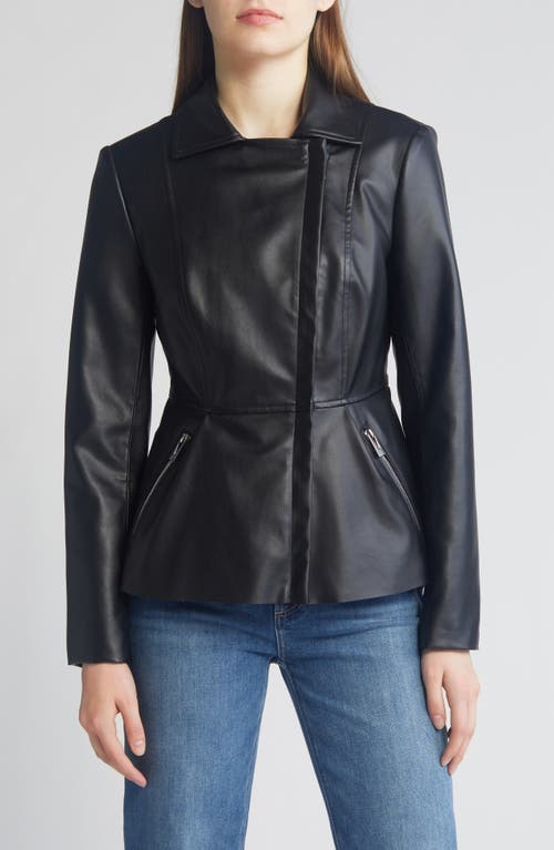 Peplum Faux Leather Jacket in Black