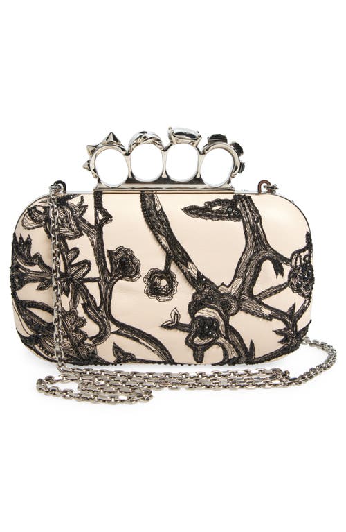 Shop Alexander Mcqueen Floral Embroidered Four-ring Box Clutch In Calico/black