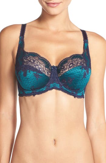 Panache Clara Moulded Sweetheart Bra Full Cup Underwired Bras Navy/Pearl at   Women's Clothing store