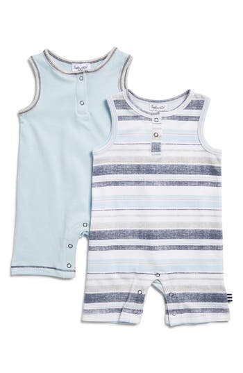 Shop Splendid Assorted 2-pack Tank Henley Rompers In Chambray Multi/sky Blue