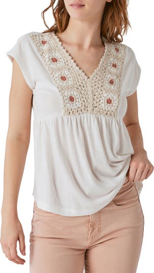 Lucky Brand Women's V Neck Crochet Top