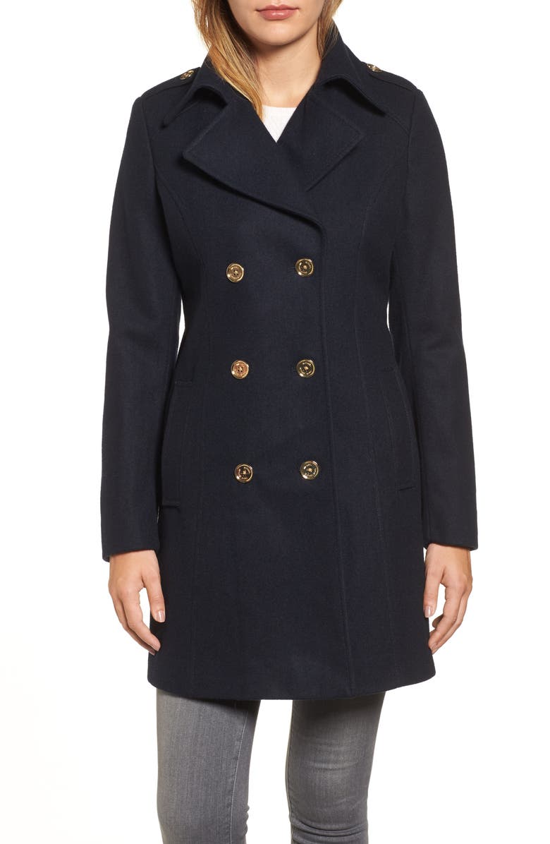 MICHAEL Michael Kors Double Breasted Wool Blend Peacoat | Nordstrom