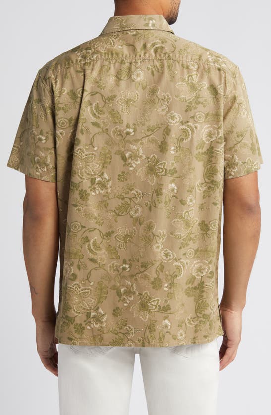 Shop Treasure & Bond Trim Fit Floral Paisley Short Sleeve Button-up Shirt In Olive Mermaid Twisted Paisley