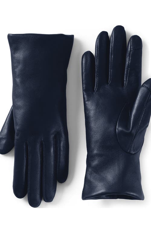 Shop Lands' End Ez Touch Screen Cashmere Lined Leather Gloves In Radiant Navy