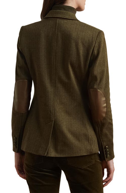 Shop Lauren Ralph Lauren Herringbone Jacquard Blazer In Botanic Green/circuit Brown