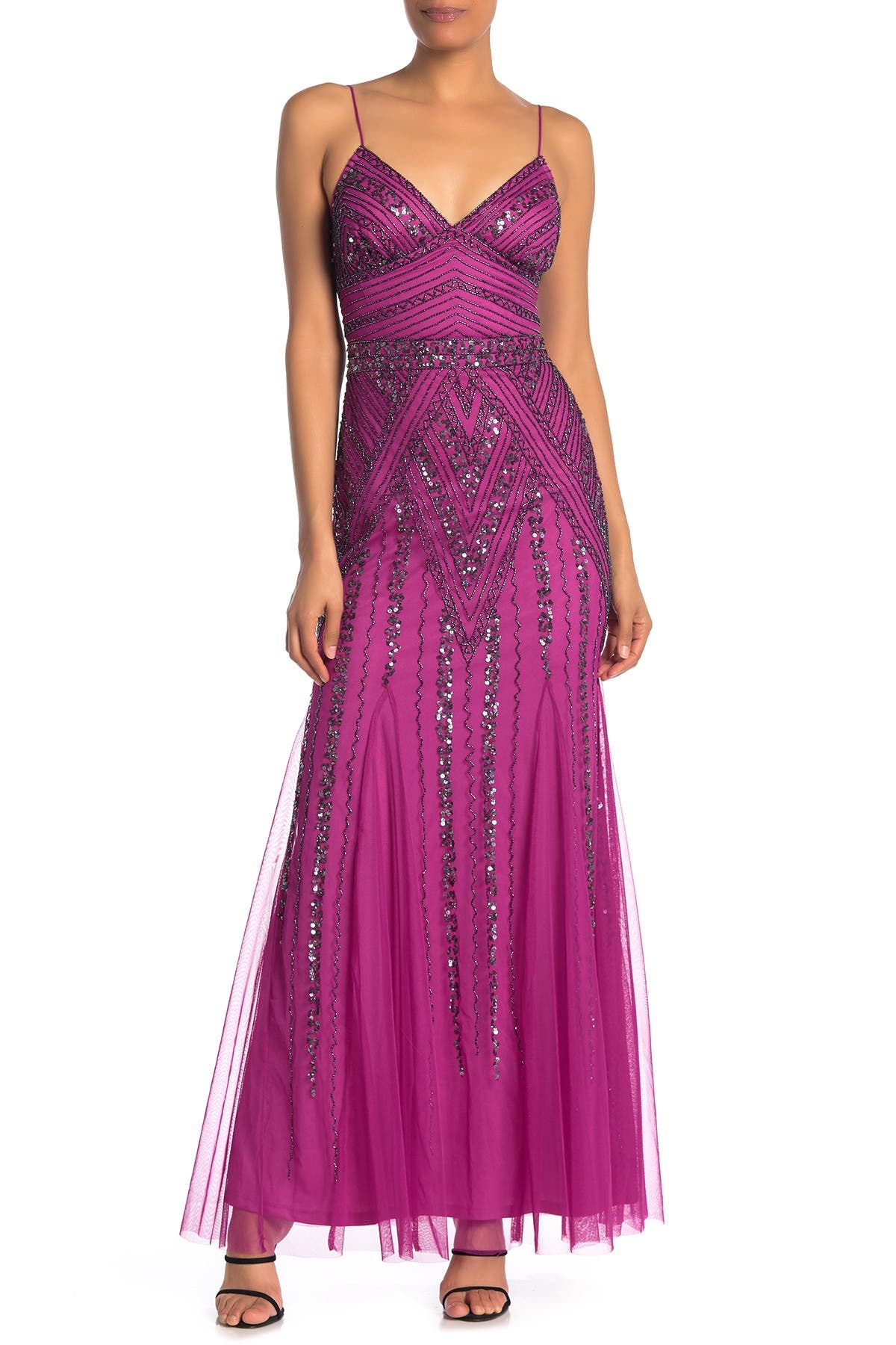 Marina embellished sale v neck gown