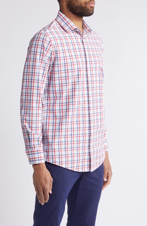 Shop Mizzen + Main Mizzen+main Leeward Trim Fit Plaid Performance Button-up Shirt In Holly Berry Coastal Plaid