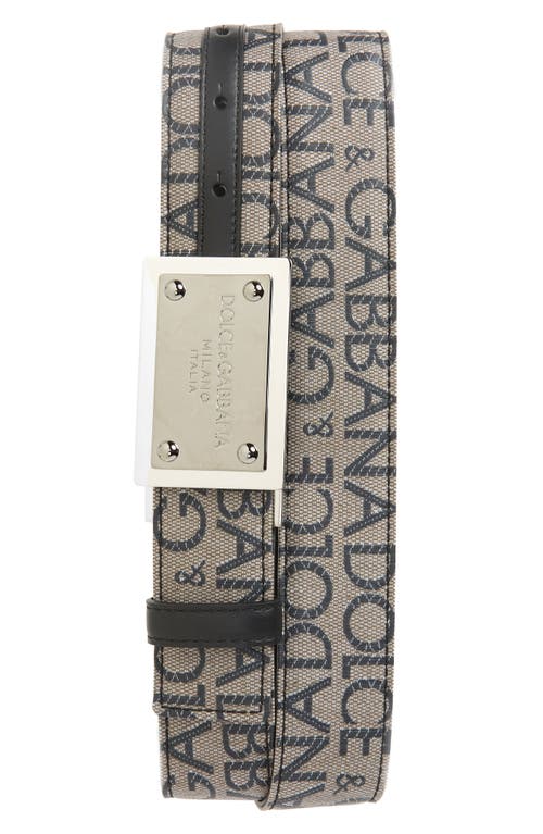 Shop Dolce & Gabbana Dolce&gabbana Logo Jacquard Coated Canvas Belt In Brown/black