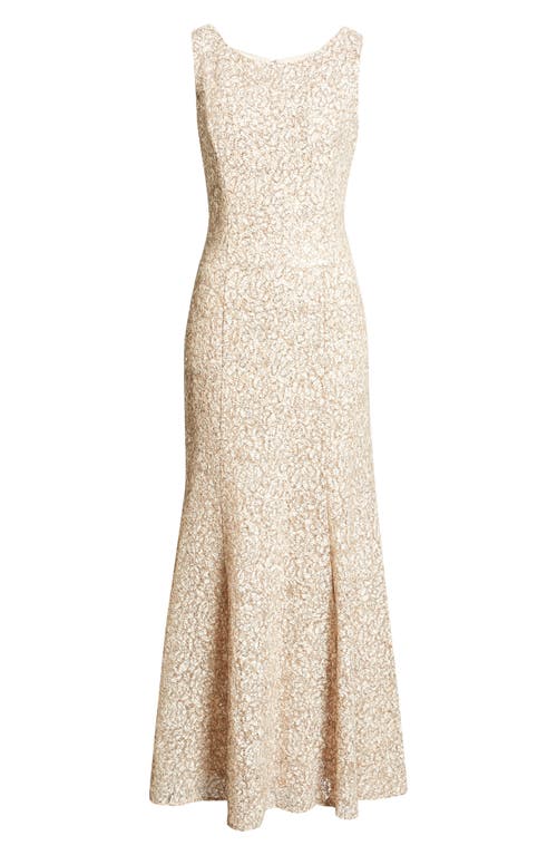 Alex Evenings Sequin Trumpet Gown With Shawl In Chai/ivory