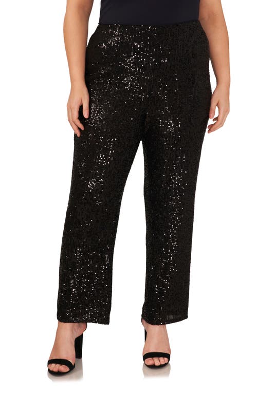 Vince Camuto Sequin Wide Leg Pants in Rich Black at Nordstrom, Size 2X