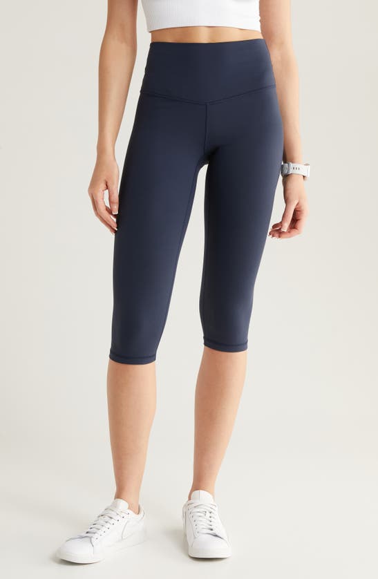 Shop Zella Studio Luxe High Waist Capri Leggings In Navy Sapphire