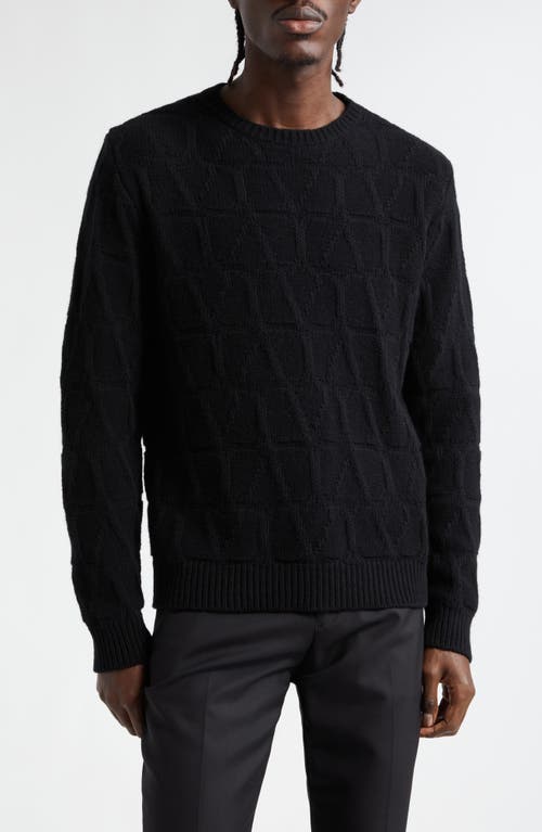 Valentino Rockstud Virgin Wool Crewneck Sweater In Toile Iconograph Nero/nero
