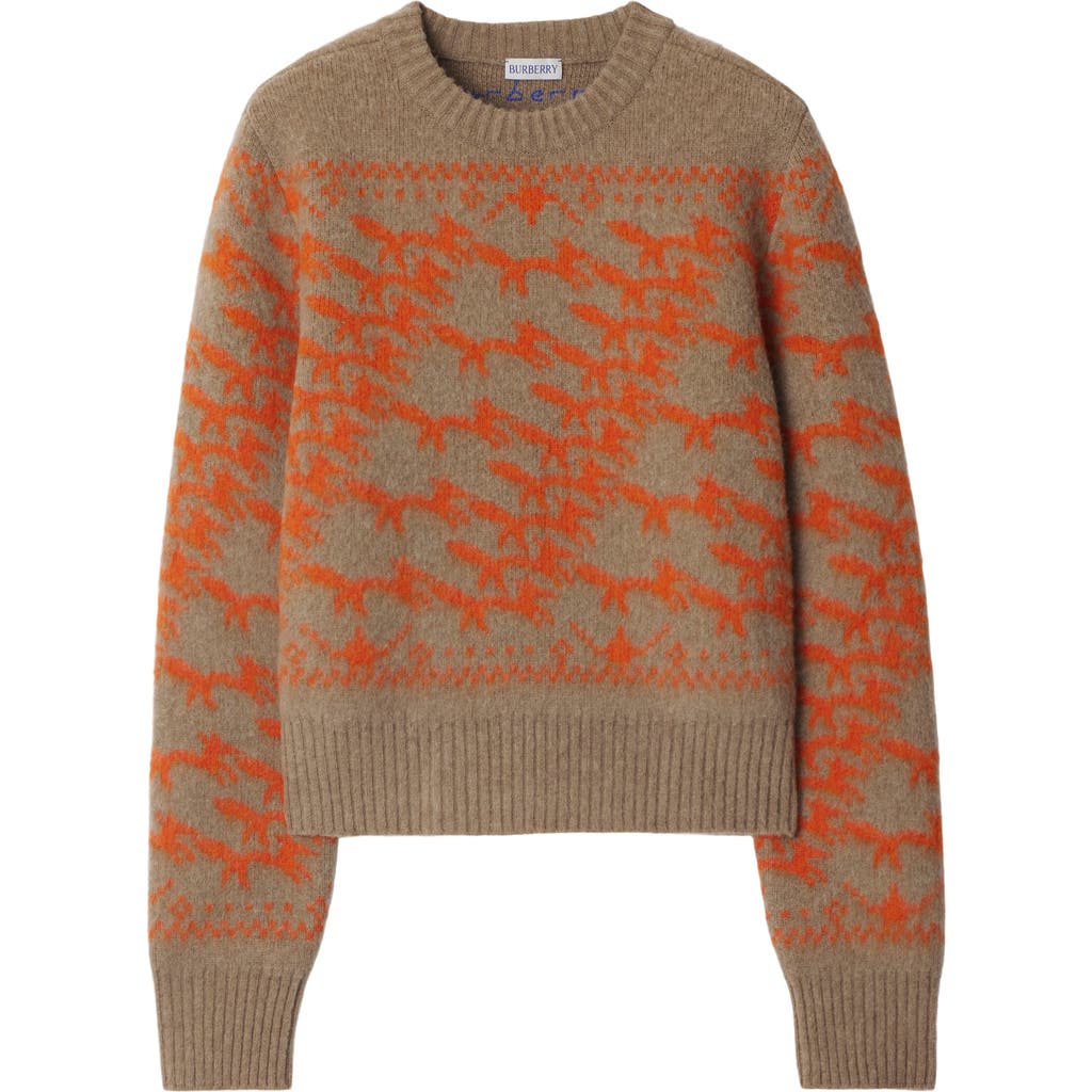 Burberry Cropped Fox Wool Sweater In Linden/orange