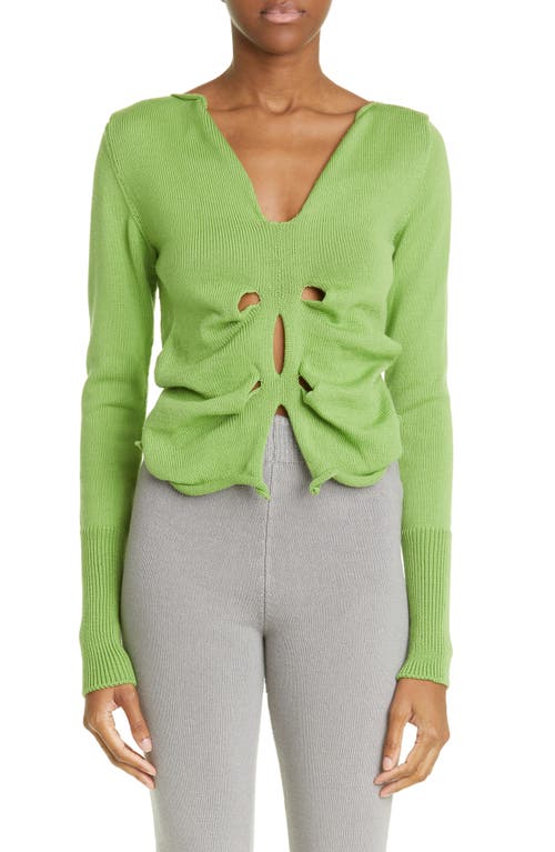 CAFE FORGOT x Krystal Paniagua Butterfly Cutout Merino Wool Sweater in Lime Green