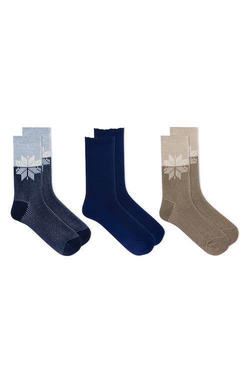 3-Pack Assorted Crew Socks in Nvast Navy Snowflake