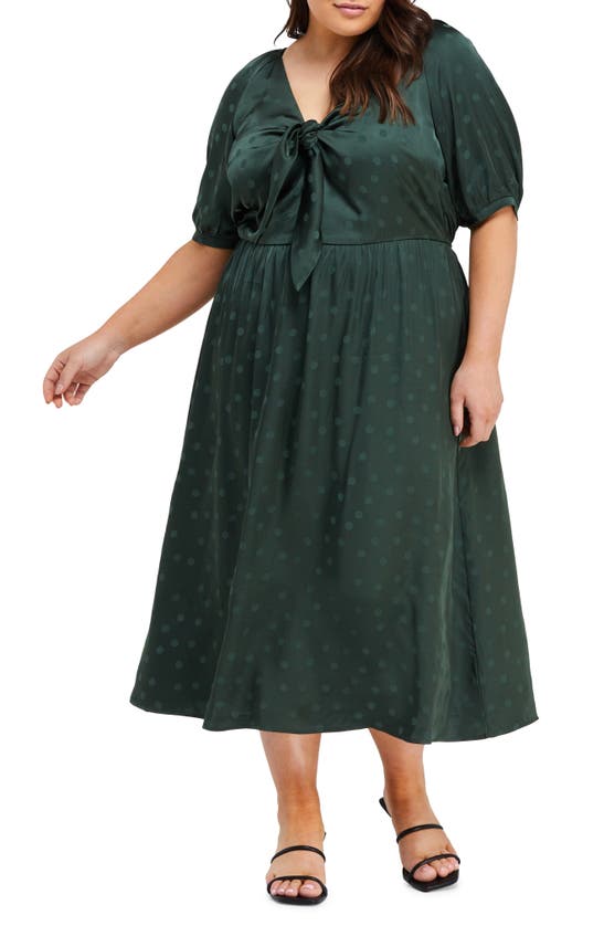 Estelle Rossa Dot Satin Midi Dress In Green