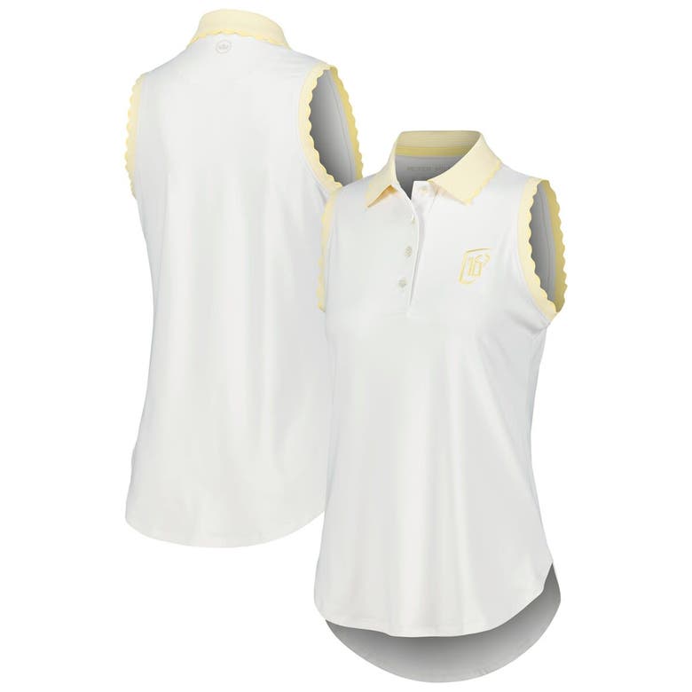 Shop Peter Millar White/yellow Wm Phoenix Open Opal Stretch Sleeveless Jersey Polo