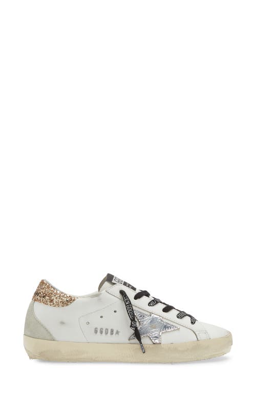 Shop Golden Goose Super-star Perm-noos Low Top Sneaker In White/silver/gold