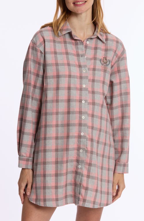 Shop Cache Coeur Teddy Plaid Maternity Sleep Shirt In Grey