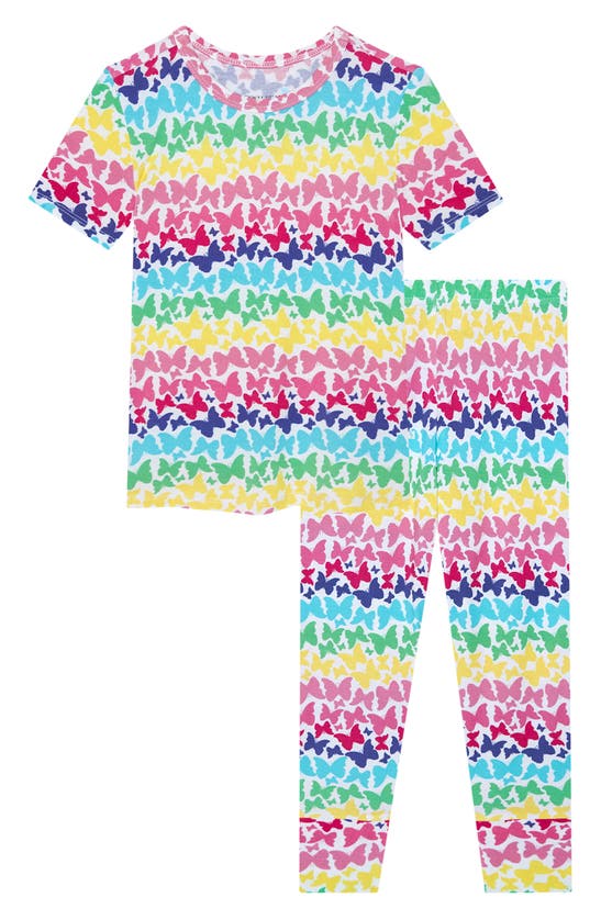 Shop Posh Peanut Rainbow Butterfly Fitted Two-piece Pajamas In Open White