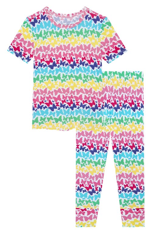 Posh Peanut Rainbow Butterfly Fitted Two-Piece Pajamas Open White at Nordstrom,