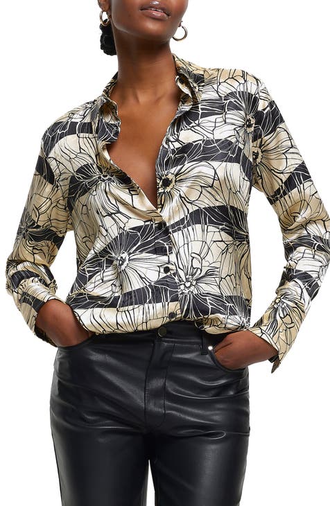 Oversize Floral Satin Button-Up Shirt