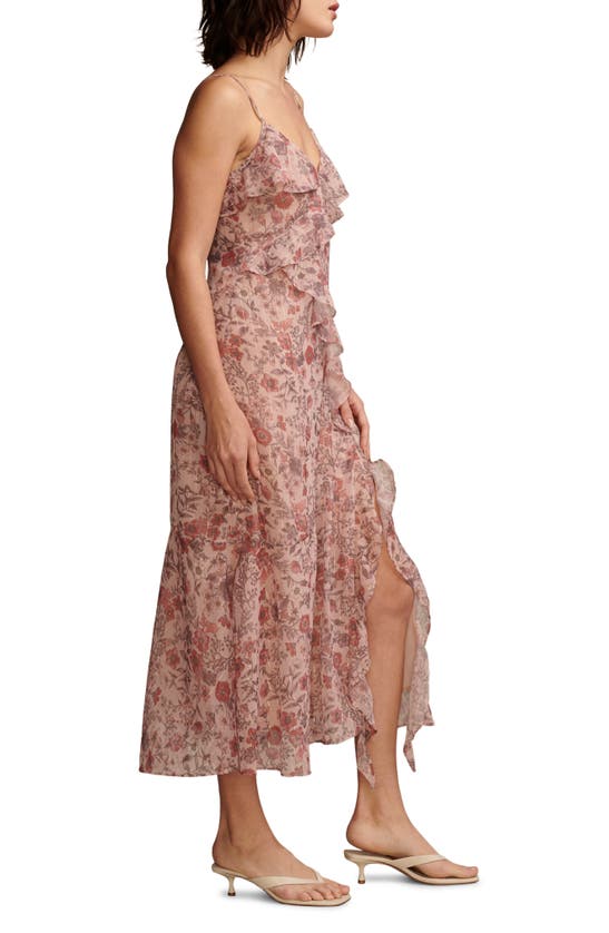 Shop Lucky Brand Floral Metallic Stripe Ruffle Midi Dress In Rose Multi