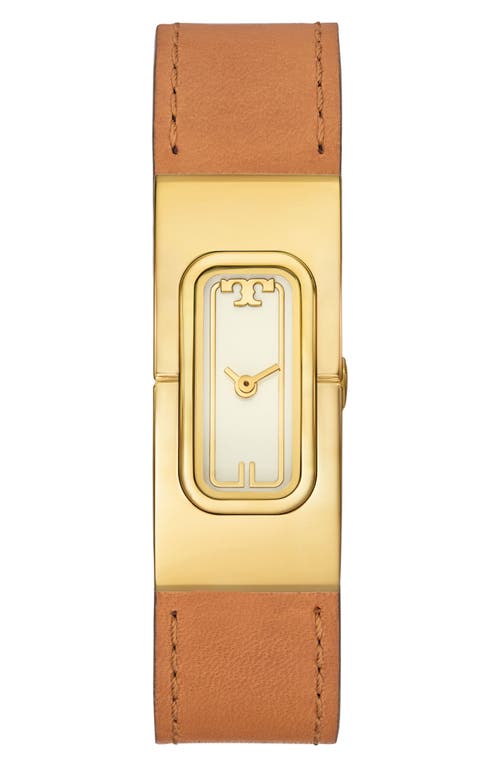 Shop Tory Burch The T Leather Strap Watch, 18mm X 40mm In Tan Multi