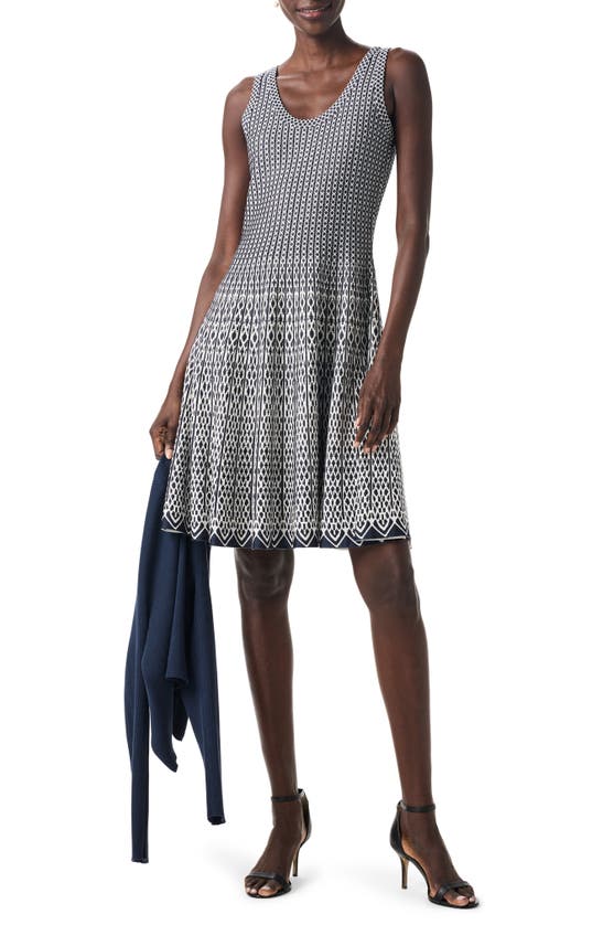 Shop Nic + Zoe Heritage Jacquard Twirl Sweater Dress In Indigo Multi