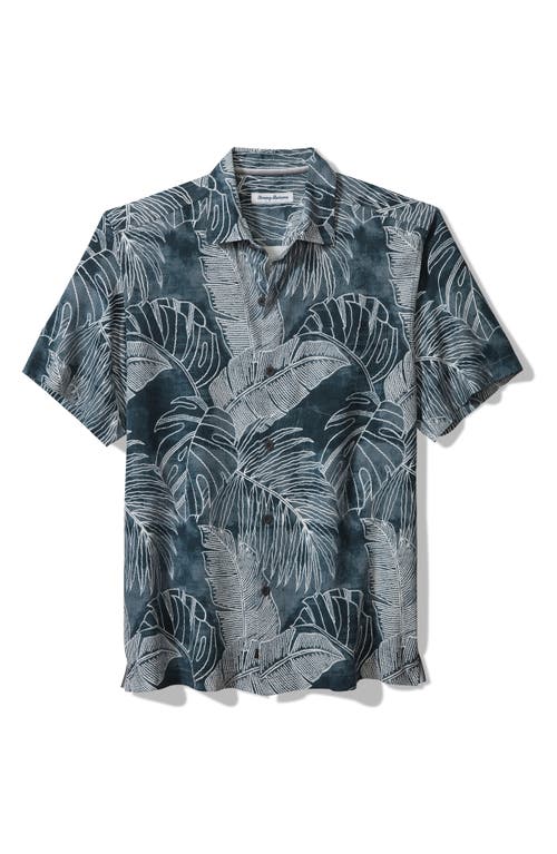 Tommy Bahama Vine Lines Short Sleeve Silk Button-Up Shirt Black at Nordstrom,